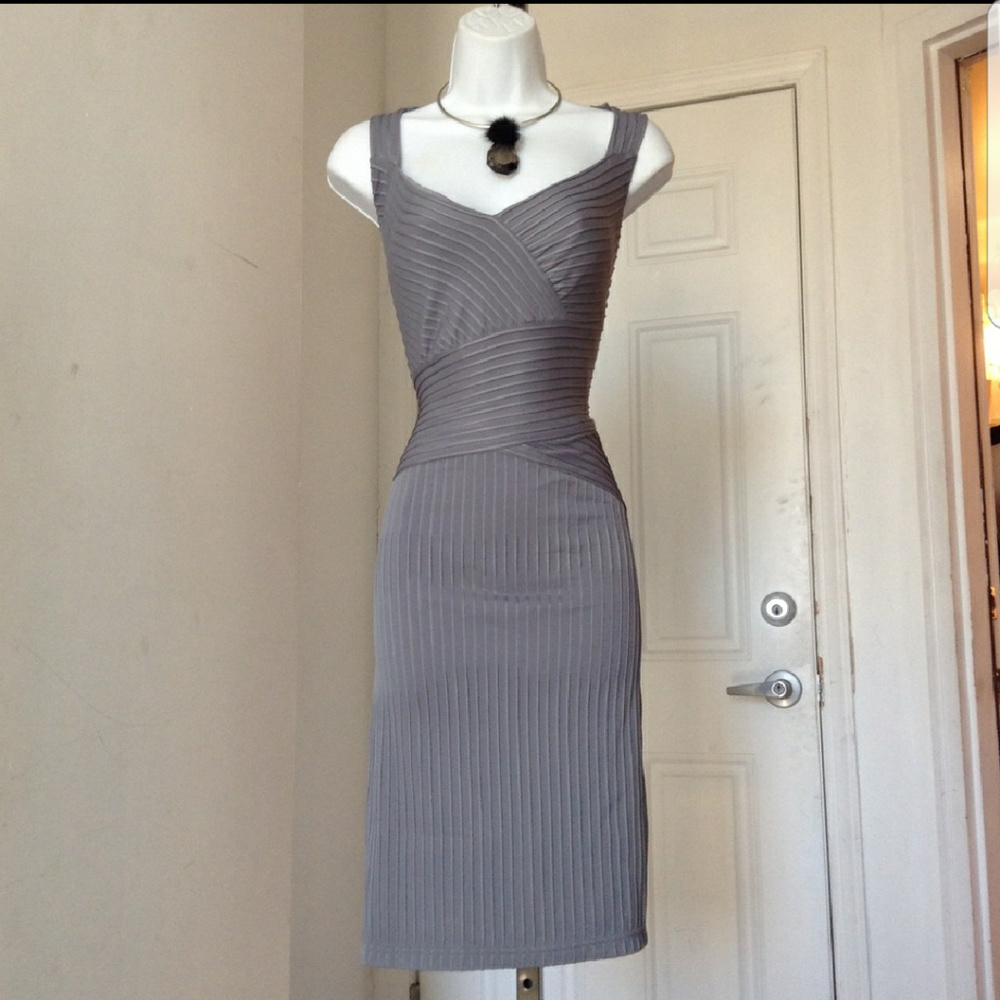 LIKE NEW - Adrianna Papell Steel Grey Ribbed Dress